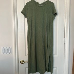 Gap. Sage-green midi dress with side slits. Large. Excellent condition.